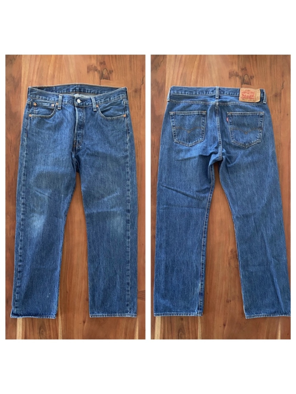 Vintage Levi’s mens 501 raw denim jean straight leg medium blue button 34 x 30